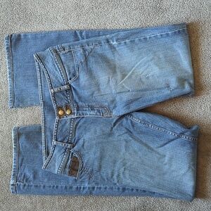 Leather trimmed flare leg jeans